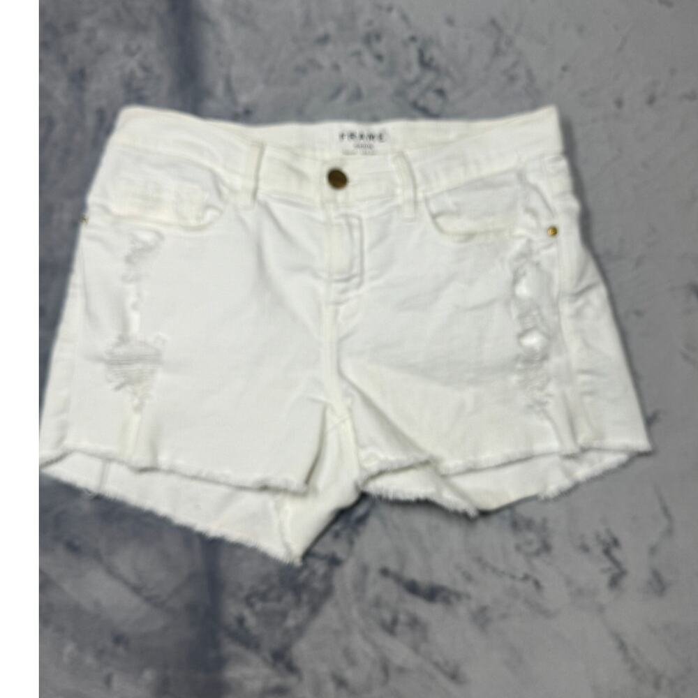 Frame white jean le Cutoff Shorts 25, distressed, frayed hem,‎ western, boho